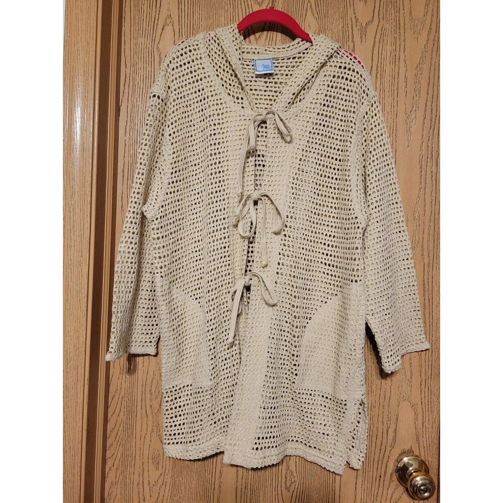 Baja Blue Hoodie Cover Up Biege Women's Size Medium Long Sleeve